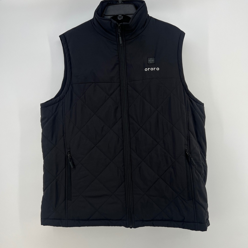 Ororo Mens Heated Vest Black Diamond Quilted Full Zip L Tested, No Battery Pack